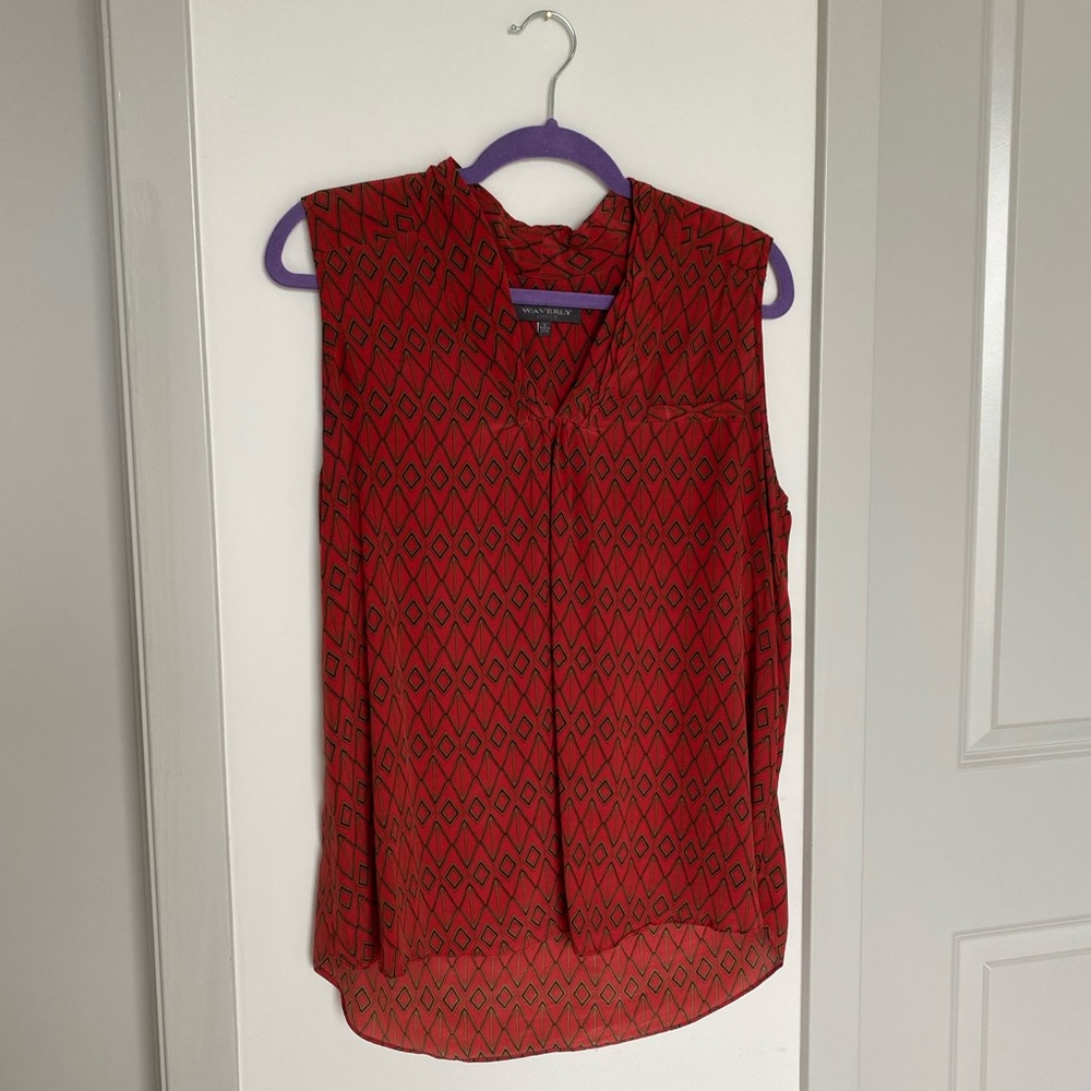Red Patterned Work Blouse - image 2